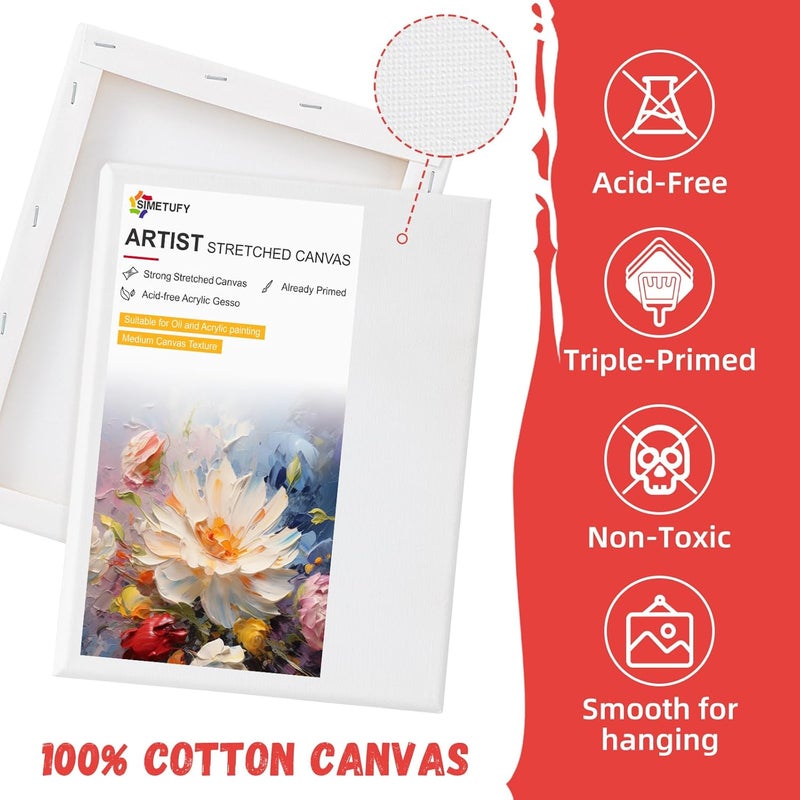 Simetufy 4 Pack Stretched Canvas for Painting 8x10 Inch, 100% Cotton Blank Art Canvases for Acrylic or Oil Paint, Pre-Primed, 5/8 Inch Profile - Image 3